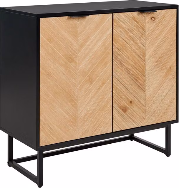 Credenza in legno nero e chiaro MDF impiallacciato in legno a 2 ante con ripiani Soluzione scandinava per lo stoccaggio della camera da letto