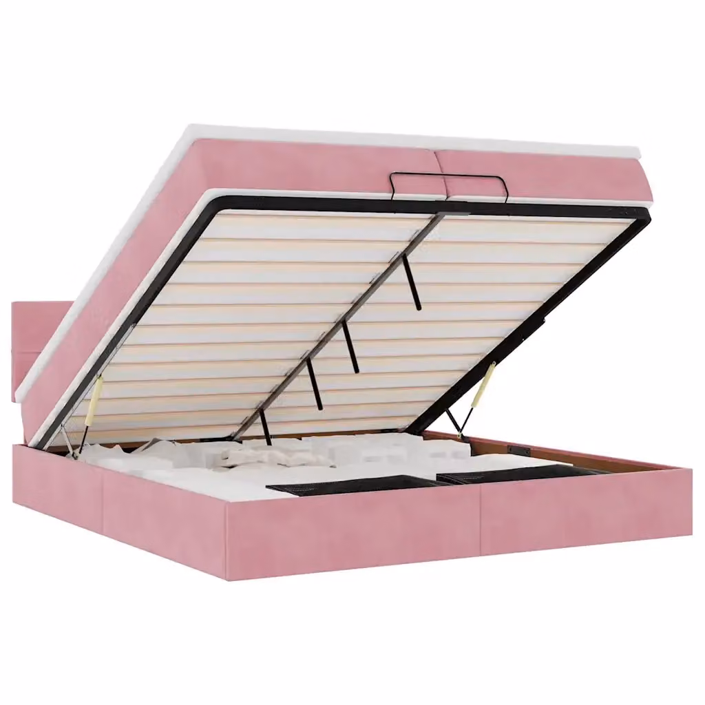 Struttura Letto con Contenitore e Materasso vidaXL in Velluto Rosa e Bianco L/P/H: 200 x 200 x 280 cm – 2