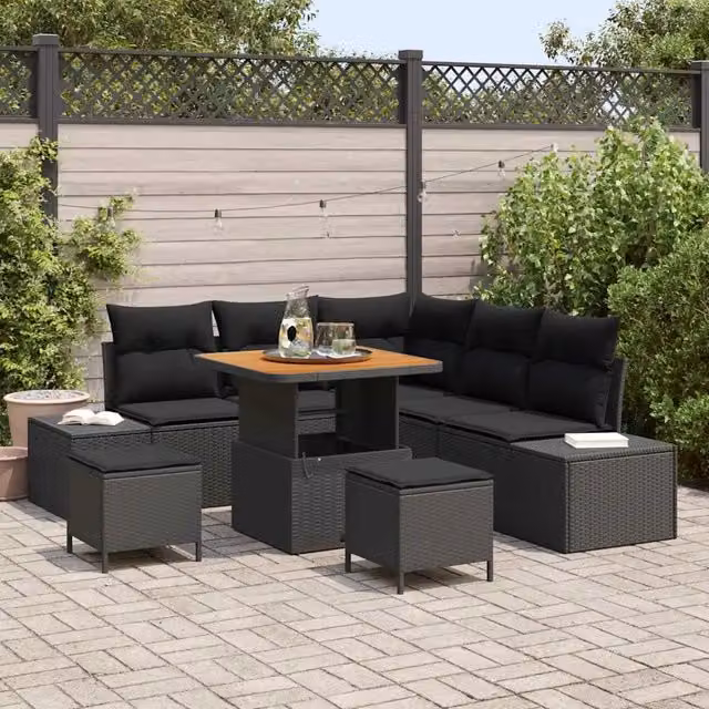 Set Divano da Giardino 8 pz Nero Poly Rattan 3364729