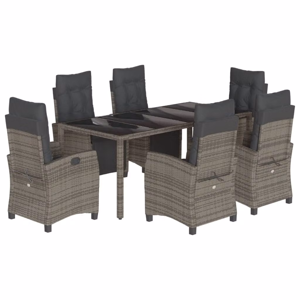 Set da Pranzo da Giardino 7 pz con Cuscini in Polyrattan Grigio