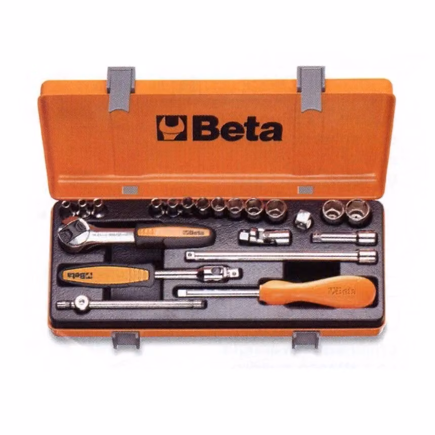Beta Set di chiavi a bussola esagonali 21 pezzi 1/4 pollice con 13 bussole da 4-14 mm e 8 accessori in cassetta di lamiera nera – 2