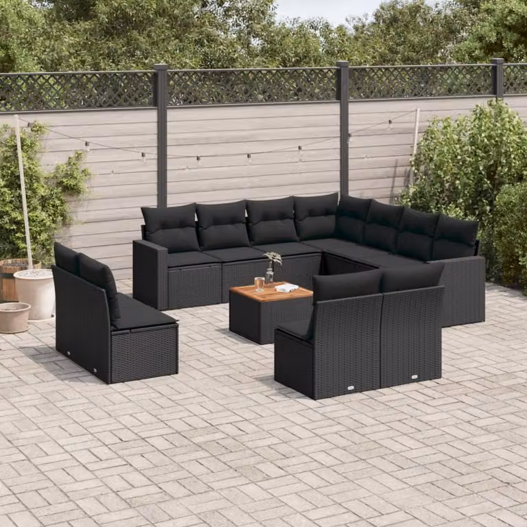 Maison Exclusive - Set Divani da Giardino 12 pz con Cuscini Nero in Polyrattan