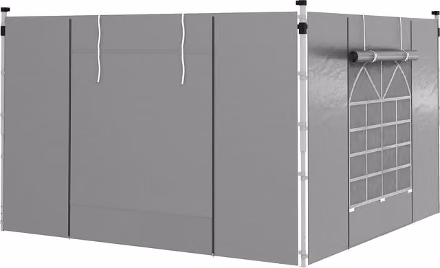 Set di 2 tende laterali per gazebo Outsunny in poliestere con finestre e porte, Grigio chiaro