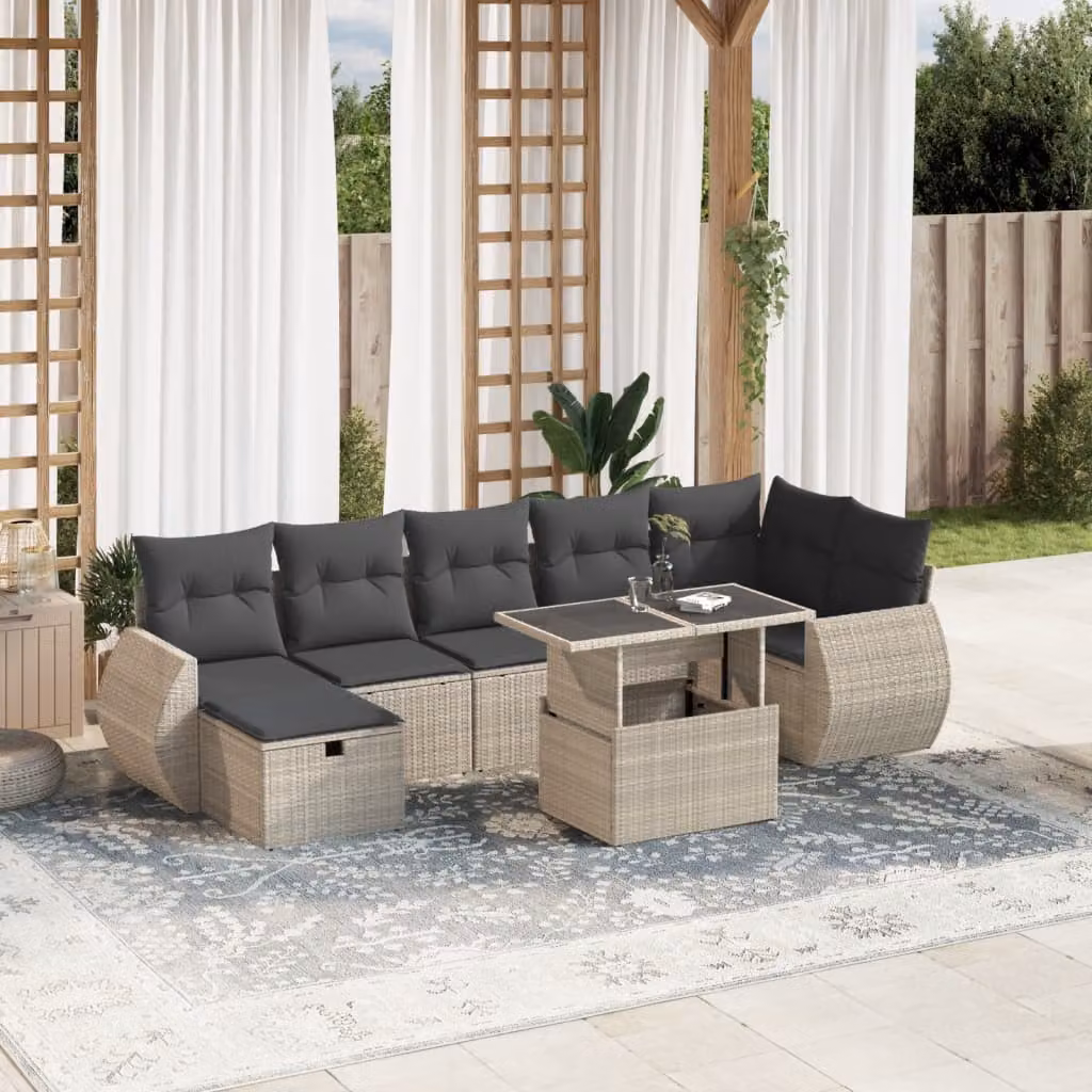 vidaXL Set Divano da Giardino a L in Polyrattan Grigio con Cuscini e Tavolino – 1