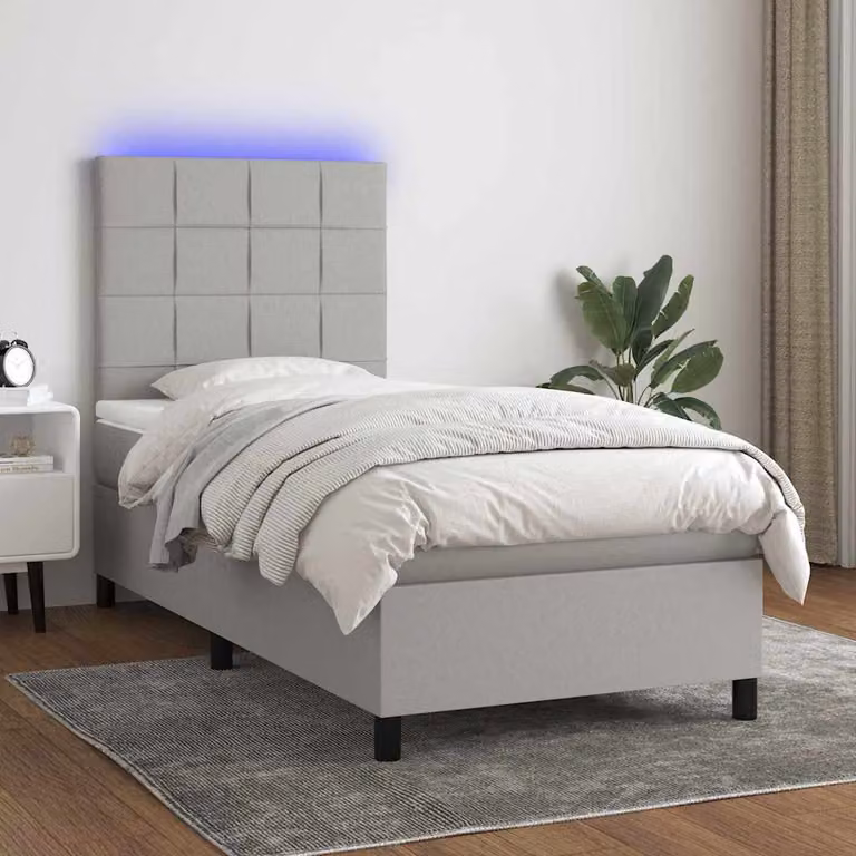 Letto Ibrido con Materasso e Illuminazione LED vidaXL, Grigio Chiaro e Bianco, L/P: 100 x 200 cm