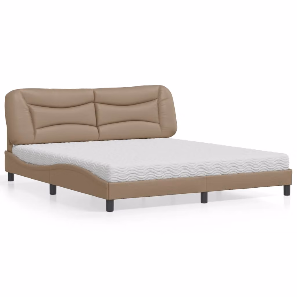 Letto con Materasso Hvar vidaXL in Similpelle Cappuccino L: 180 cm, P: 200 cm, H: 185 cm