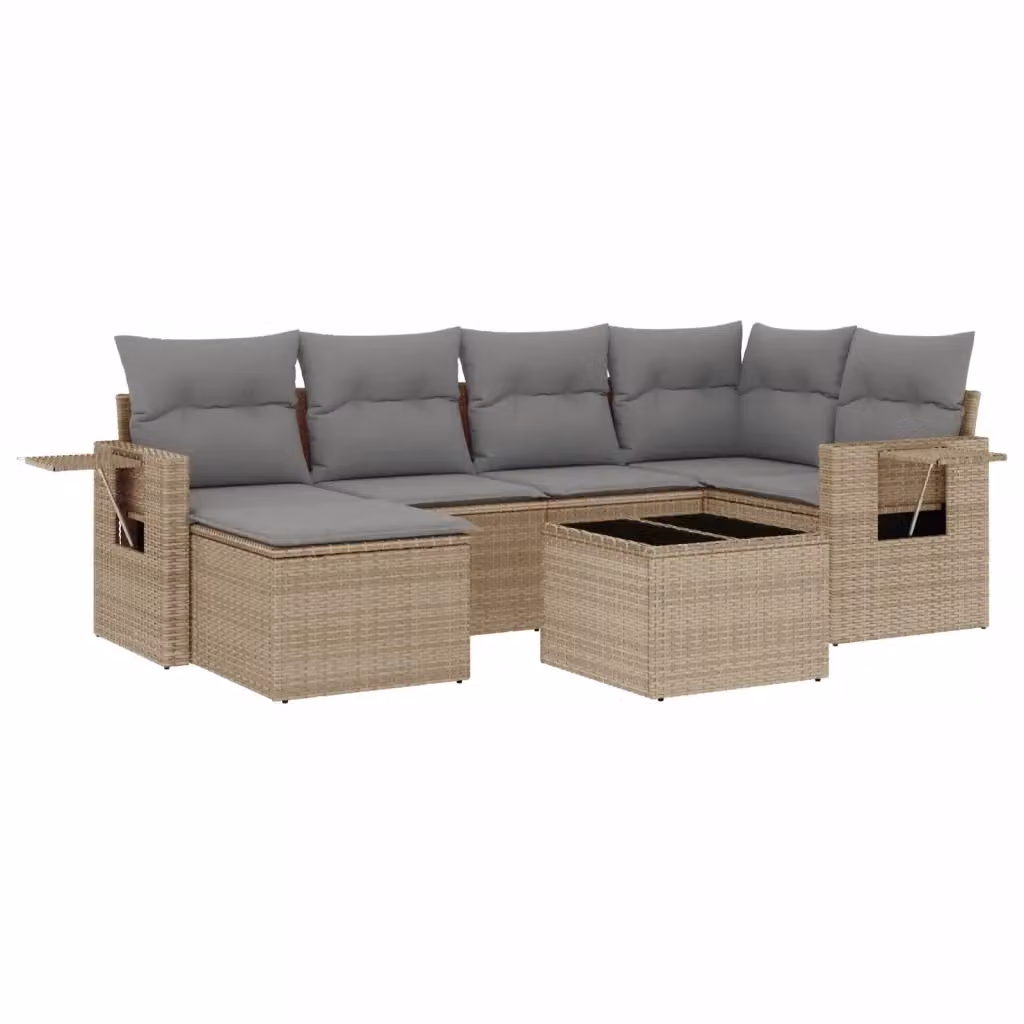 vidaXL Set Divani da Giardino 7 pz in Polyrattan con Cuscini Beige e Grigio – 2