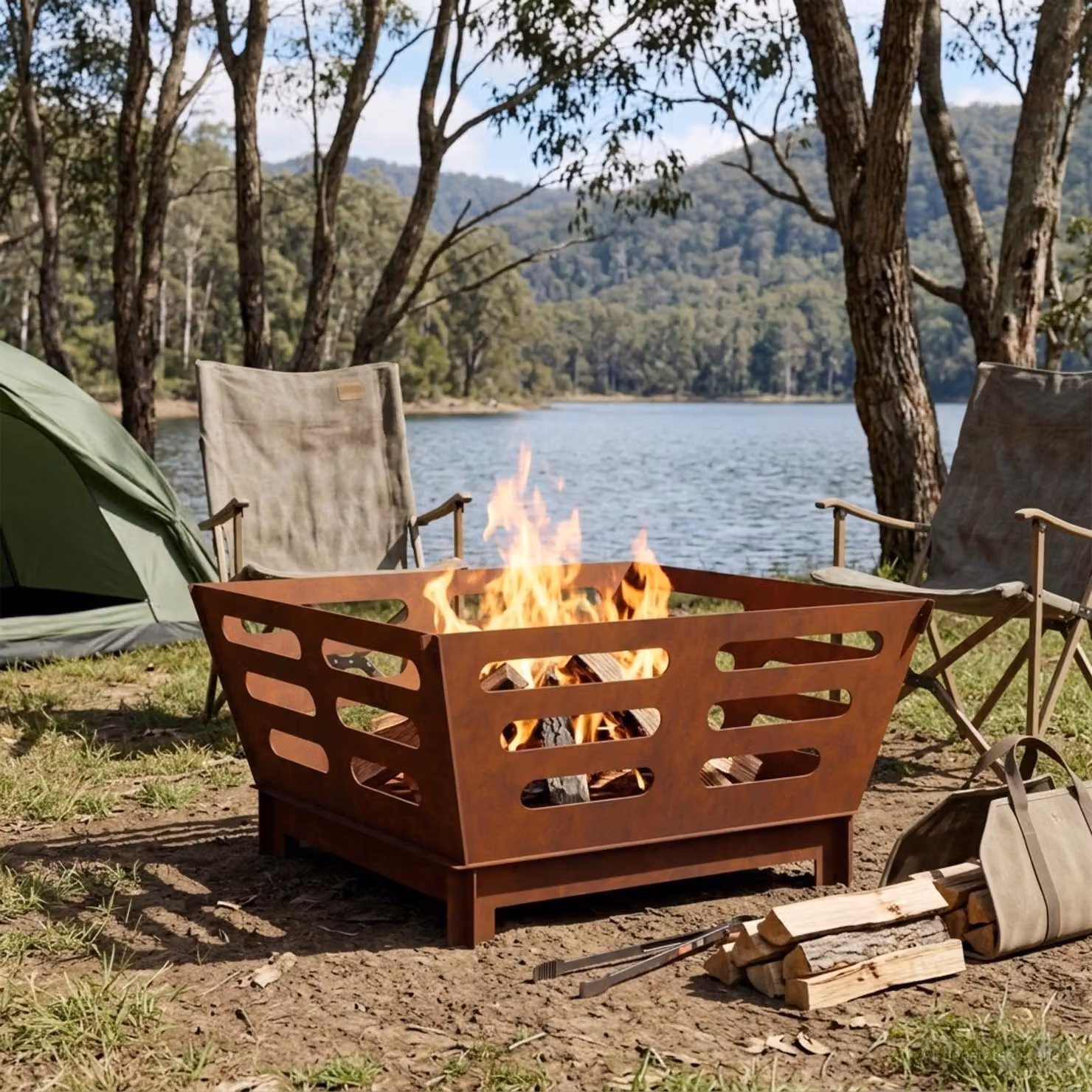 Braciere vidaXL in acciaio Corten color ruggine, L 60 cm x P 60 cm x H 30 cm