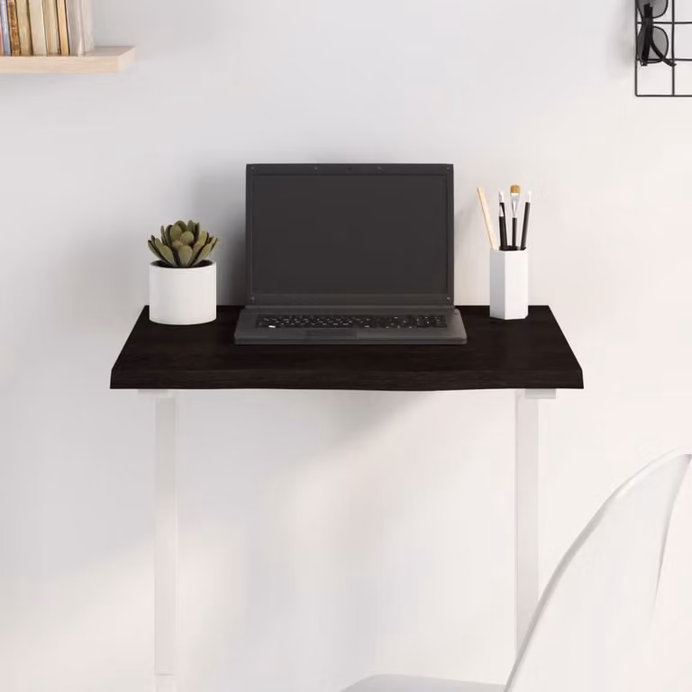 Piano Tavolo Moderno in Rovere Massello con Bordo Naturale vidaXL, Marrone e Nero, L: 60 cm, P: 40 cm, H: 2 cm