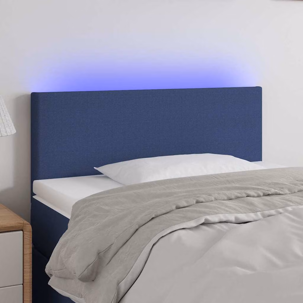 Testiera per letto vidaXL in tessuto blu con illuminazione LED e porta di ricarica USB, L: 80 cm, P: 5 cm, H: 78-88 cm