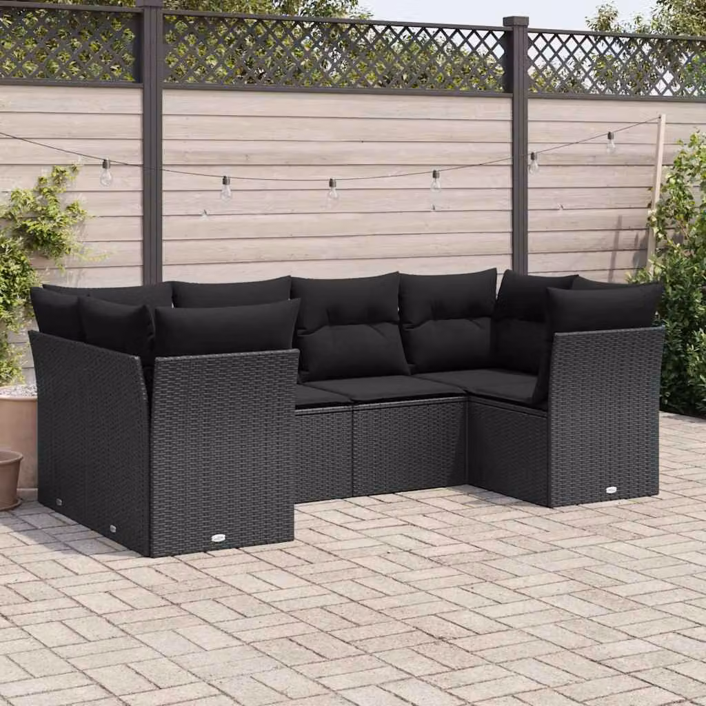 Set Divano da Giardino vidaXL 6 pz a L con Cuscini Nero in Polyrattan e Metallo – 1