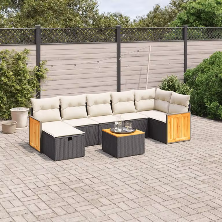 vidaXL Set Divani da Giardino a L con 8 Pezzi in Polyrattan Nero e Cuscini Imbottiti con Rivestimenti Rimovibili