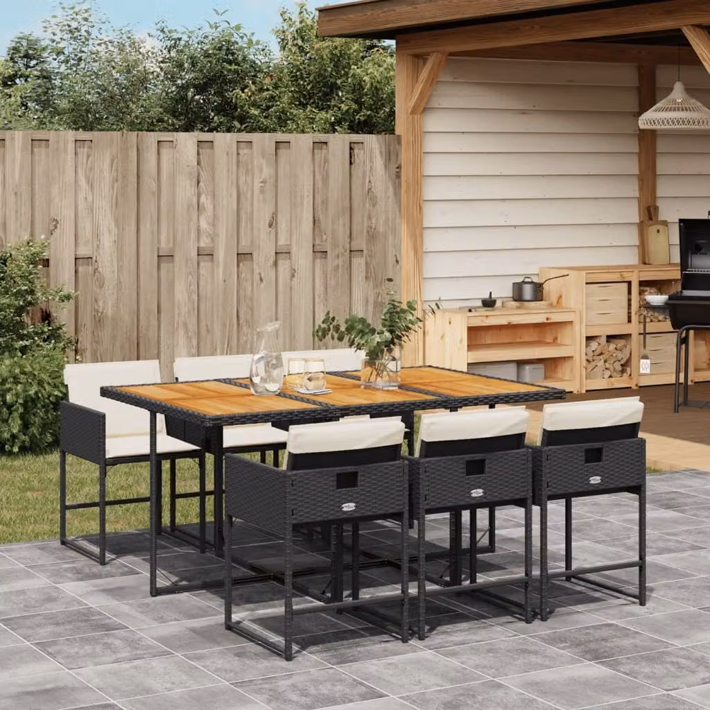 Maison Exclusive - Set da Pranzo da Giardino 7 pz Nero con Cuscini in Polyrattan