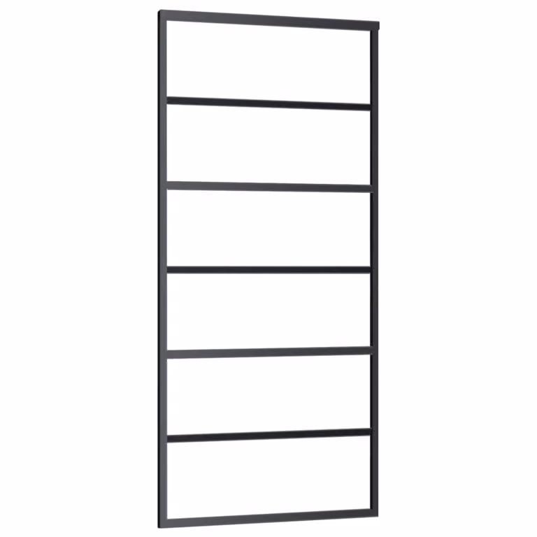 Porta Scorrevole in Vetro ESG e Alluminio 90x205 cm Nera
