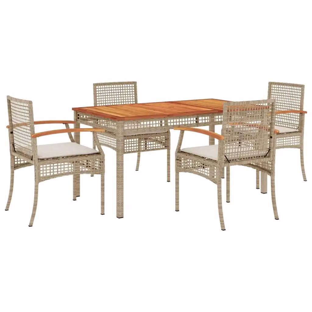 Set da pranzo da giardino vidaXL in legno di acacia e polyrattan con 5 pezzi e cuscini beige e bianchi – 2