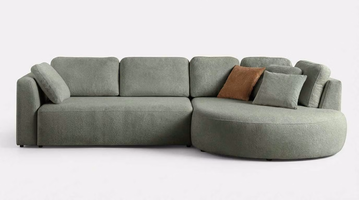 Divano angolare a forma di L, elegante e confortevole, ideale per il soggiorno