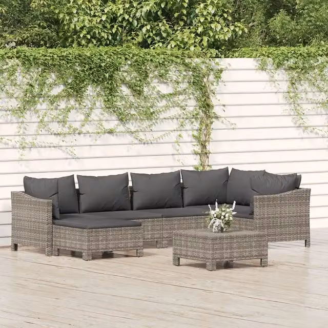 Set Divani da Giardino 7 pz con Cuscini in Polyrattan Grigio 3187292