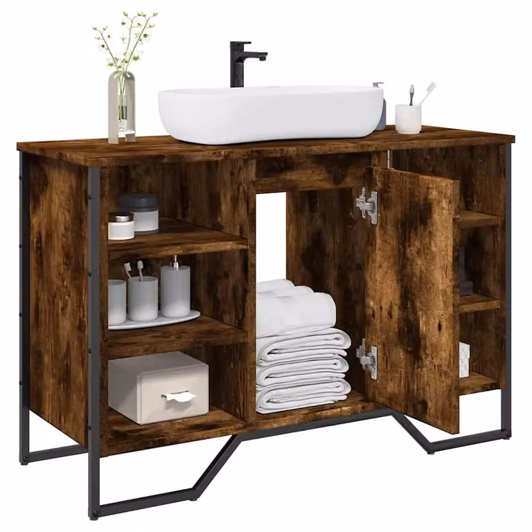 Mobile Lavabo da Bagno Sospeso in Rovere Fumo e MDF, L: 91 cm, P: 35 cm, H: 60 cm
