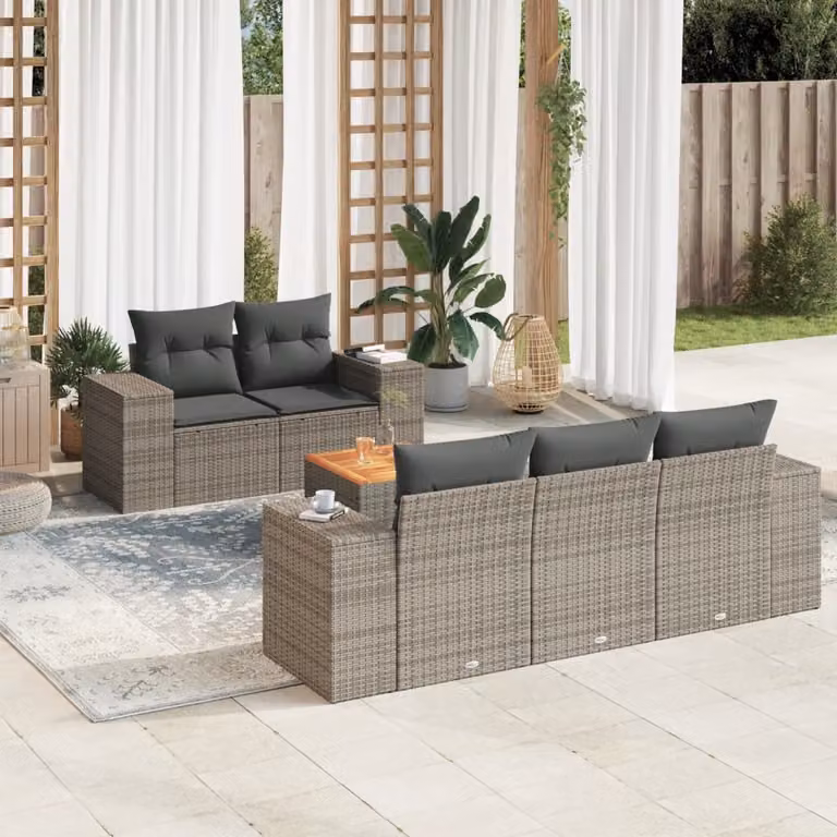 vidaXL Set Divano da Giardino a L 6 pz in Polyrattan Grigio con Cuscini e Tavolino da Caffè