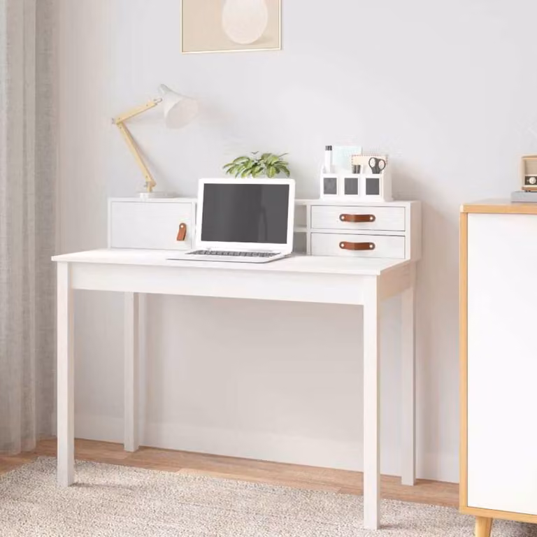 Scrivania da ufficio bianca vidaXL in legno di pino, L 110 cm x P 50 cm x H 93 cm