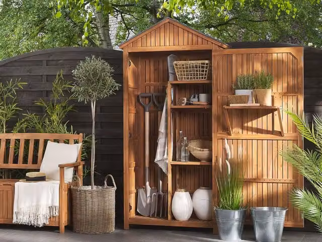 Armadio da giardino BELIANI in legno di acacia oliato marrone con ripiani interni L/P/H: 200 x 100 x 40 cm