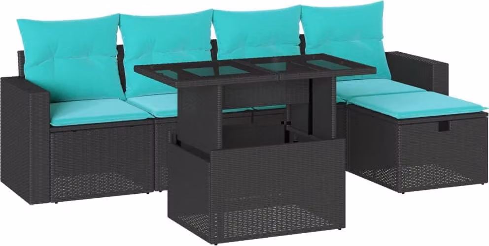 vidaXL Set di divani da giardino a 6 pezzi con cuscini, in polyrattan nero
