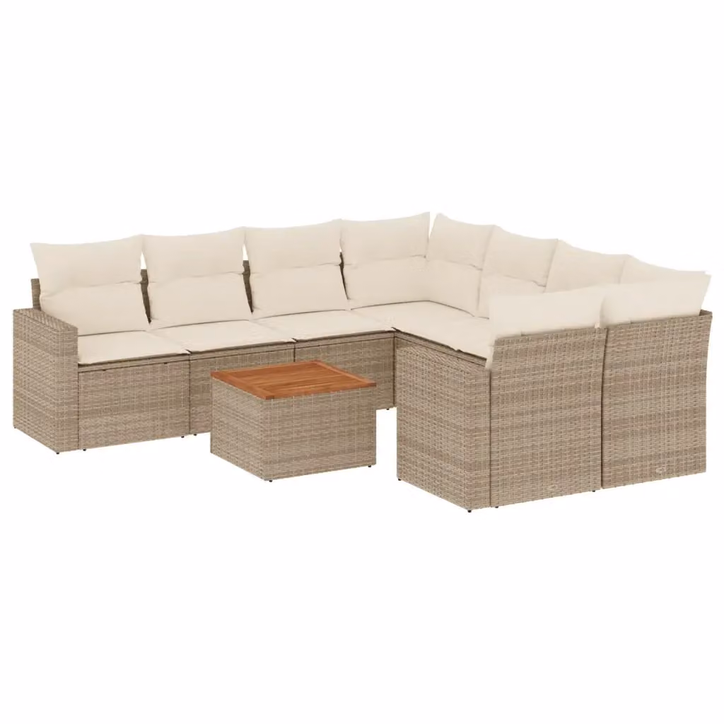 vidaXL Set Divano da Giardino 9 pz in Polyrattan con Cuscini Beige e Tavolino da Caffè Moderno – 2
