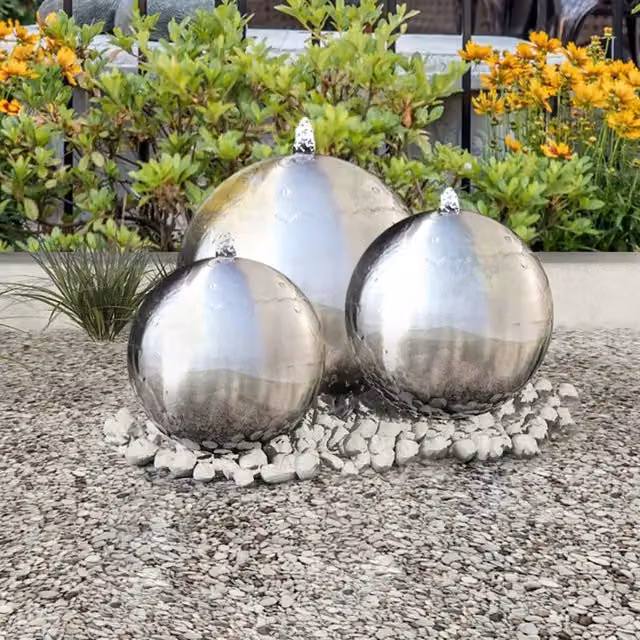 Fontane da Giardino a Sfera 3 pz con LED in Acciaio Inox 30 cm 277506