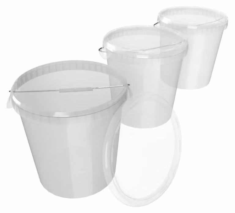 Set di 3 secchi ermetici con coperchio - 30 litri - Trasparente - Prodotto in Germania