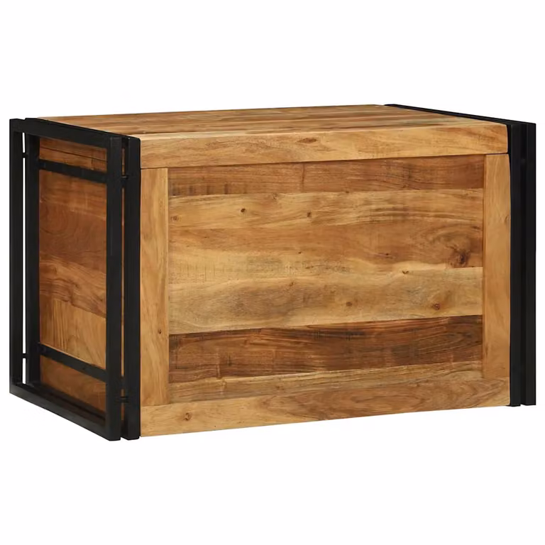 Scatola di stoccaggio rustica vidaXL in legno di acacia e metallo, marrone e nero, L: 80 cm, P: 50 cm, H: 50 cm