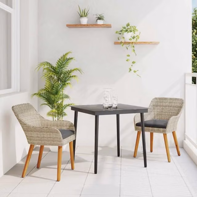 Set da Pranzo per Giardino 3 pz Grigio chiaro polyrattan 3261705