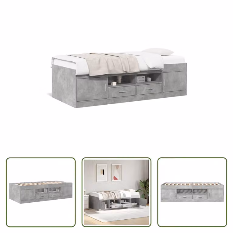 The Living Store Letto da giorno con cassetti grigio cemento 90x190 cm materiale legno