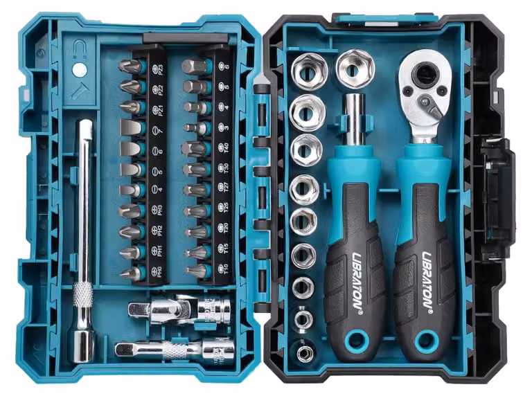 Set di 37 pezzi di chiavi a cricchetto e bussole mini, con inserti e custodia portaoggetti
