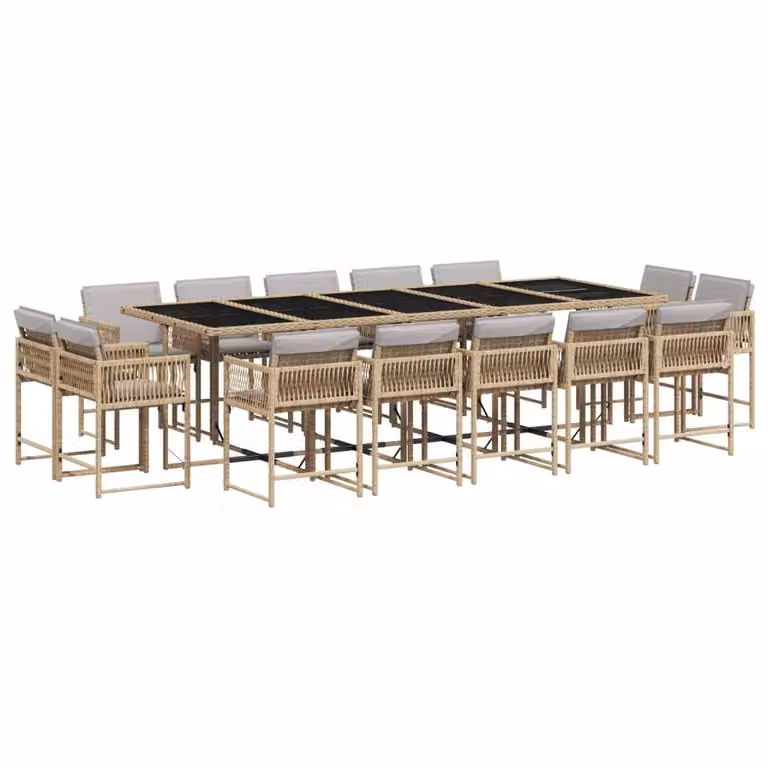 Set Pranzo da Giardino 15 pz con Cuscini Beige Misto Polyrattan