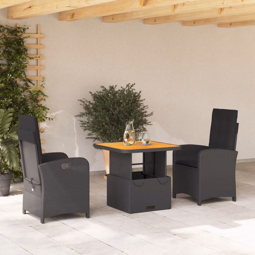 Maison Exclusive - Set da Pranzo da Giardino 3 pz con Cuscini Nero in Polyrattan