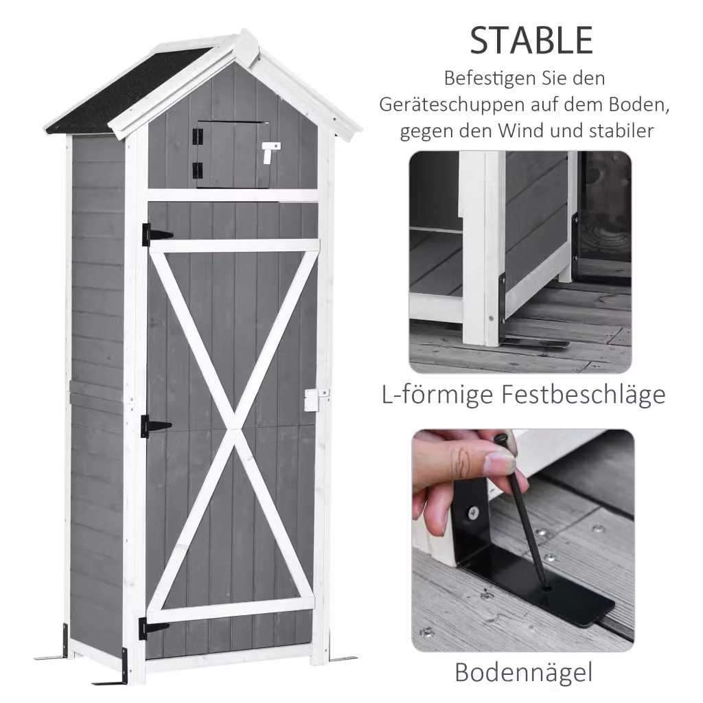 Armadio da giardino REDOM in legno grigio con tavolino pieghevole L: 78 cm, P: 52,5 cm, H: 182 cm – 2