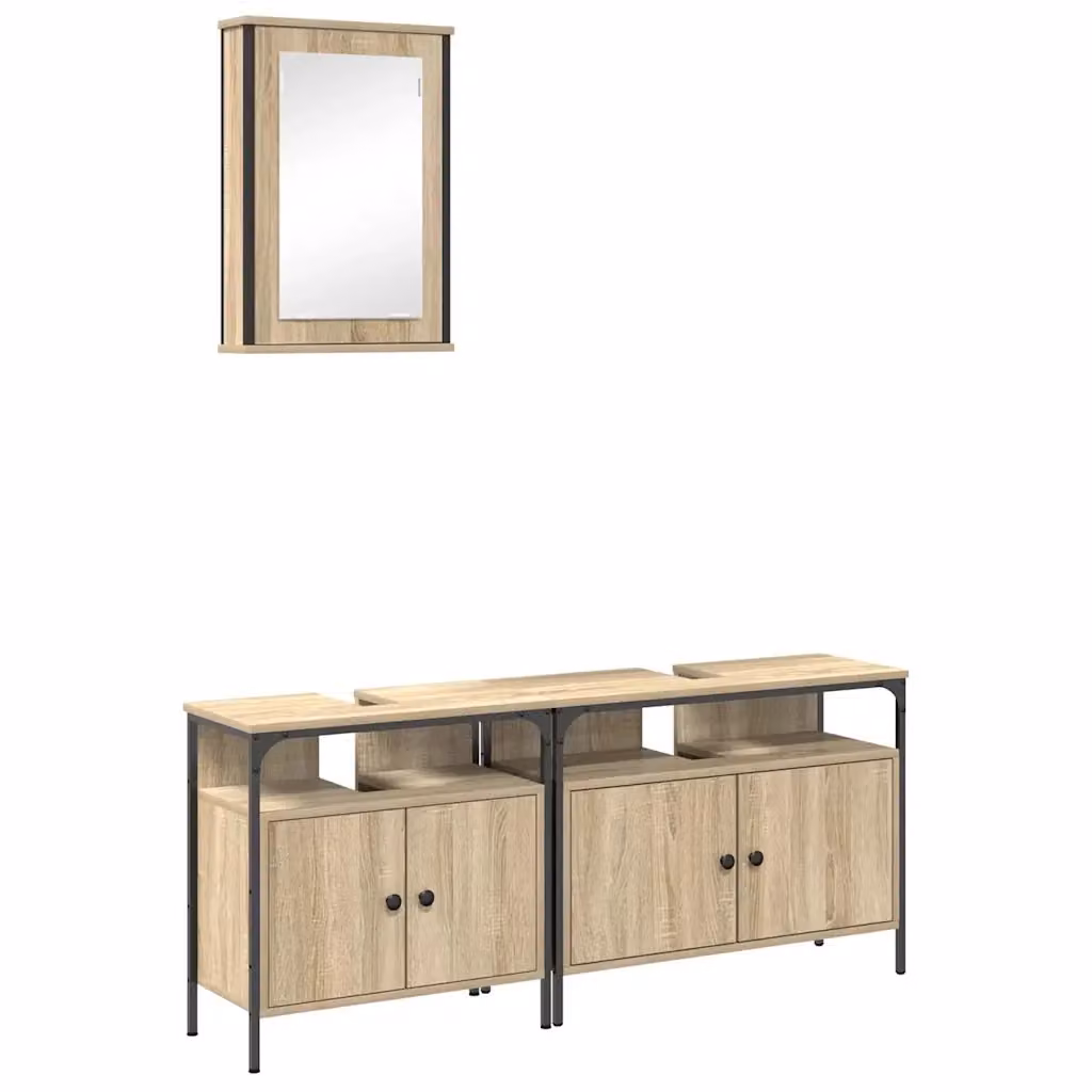 Set di mobili per il bagno vidaXL composto da 3 pezzi in legno e metallo, colore marrone e nero, con design minimalista e montaggio a parete, L: 80 cm, P: 30 cm, H: 60 cm – 2