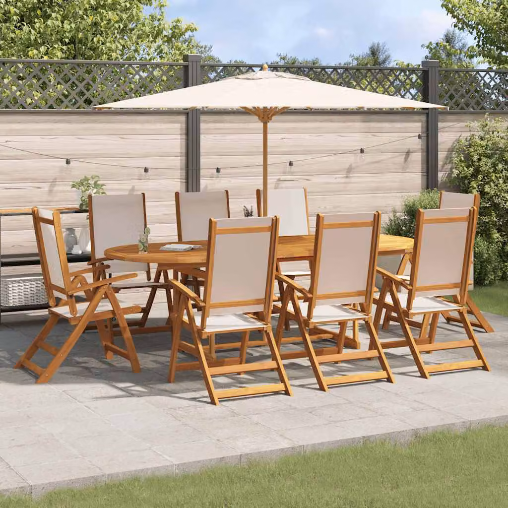 Set Pranzo da Giardino vidaXL in Legno di Acacia e Textilene, 9 Pezzi, Marrone e Beige
