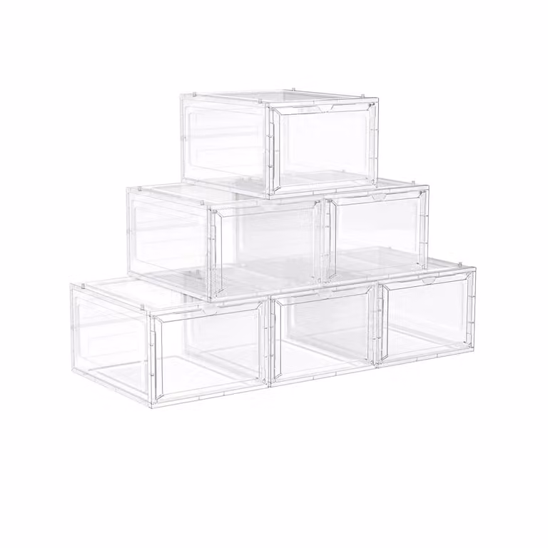 Scatole Portascarpe con Sportello in Plastica Impilabile Montaggio Semplice, Bianco