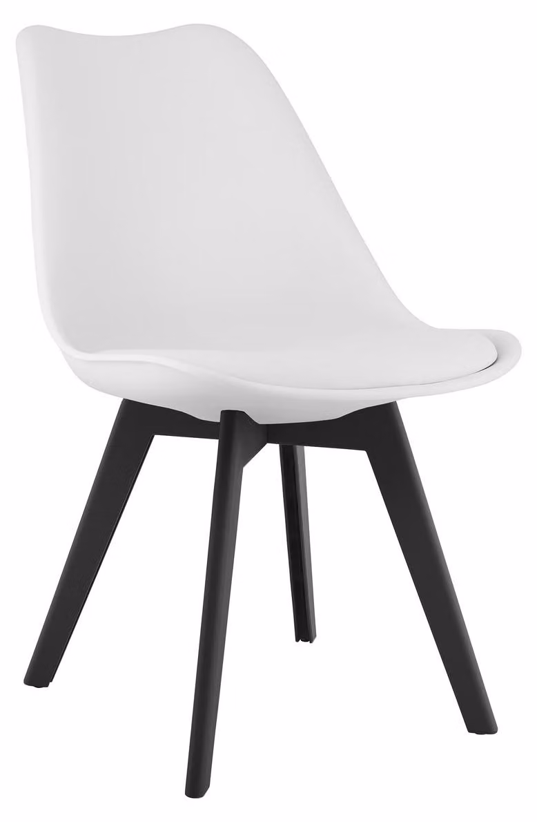 Sedia di design Mark bianca con gambe nere e cuscino