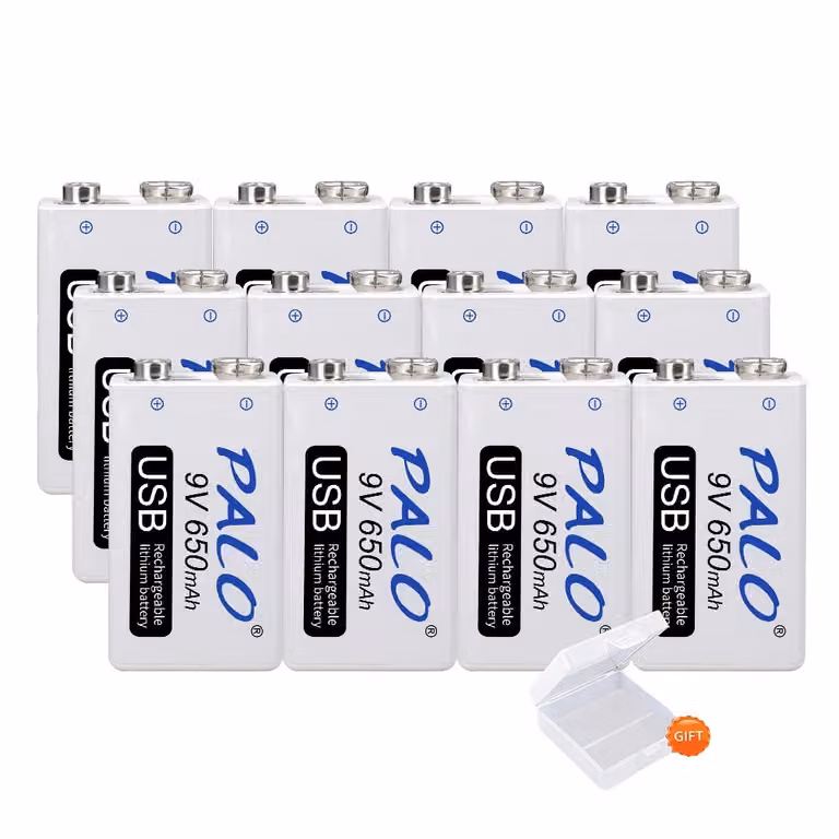 batteria ricaricabile USB da 9V, 650mAh, 1800 cicli di ricarica, 12 pezzi da 9V