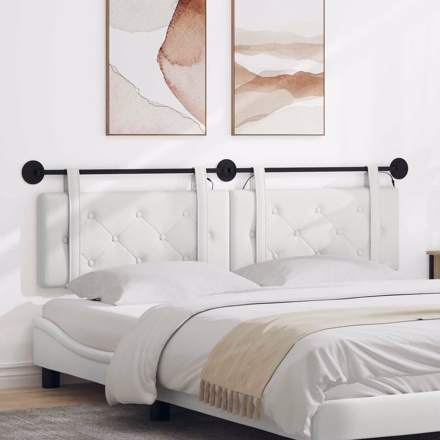 Testiera sospesa vidaXL con luce LED integrata e similpelle bianca L: 190 cm, H: 55 cm, P: 5 cm