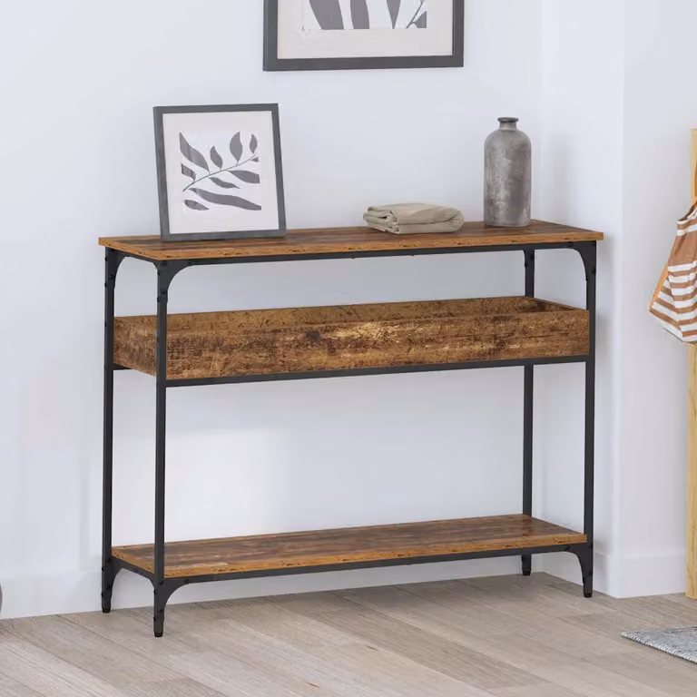 vidaXL Tavolo consolle in stile industriale con finitura legno vecchio, L 100 x P 29 x H 75 cm, marrone e nero