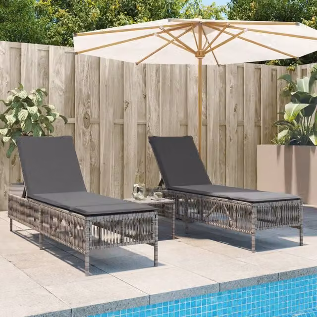 Lettini Prendisole 2 pz con Cuscini Grigio in Polyrattan 3261598