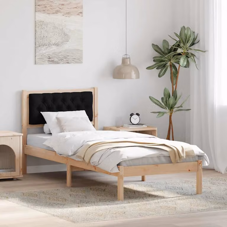 Struttura del letto con testiera vidaXL in pino massello, colore nero, L 80 x P 200 cm