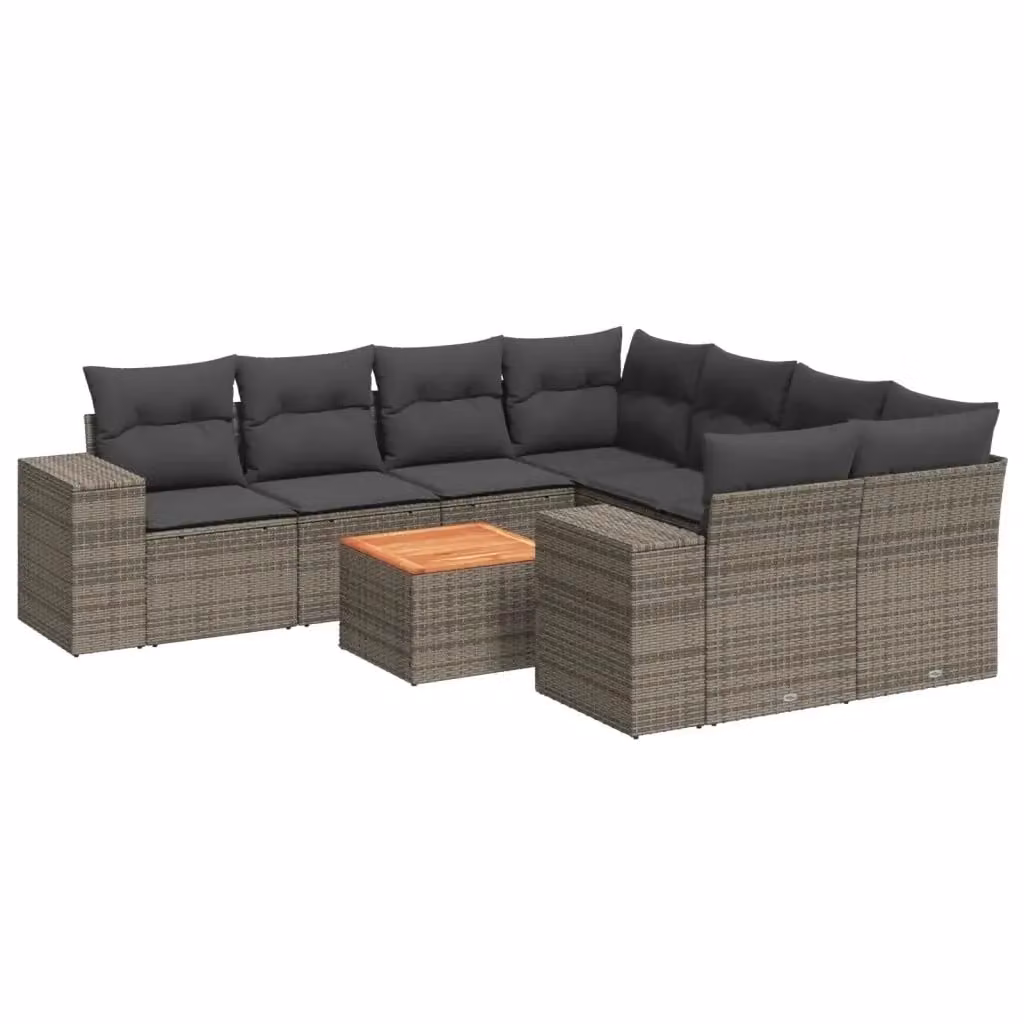 vidaXL Set Divano da Giardino a L 9 pz in Polyrattan Grigio con Cuscini e Tavolino – 2