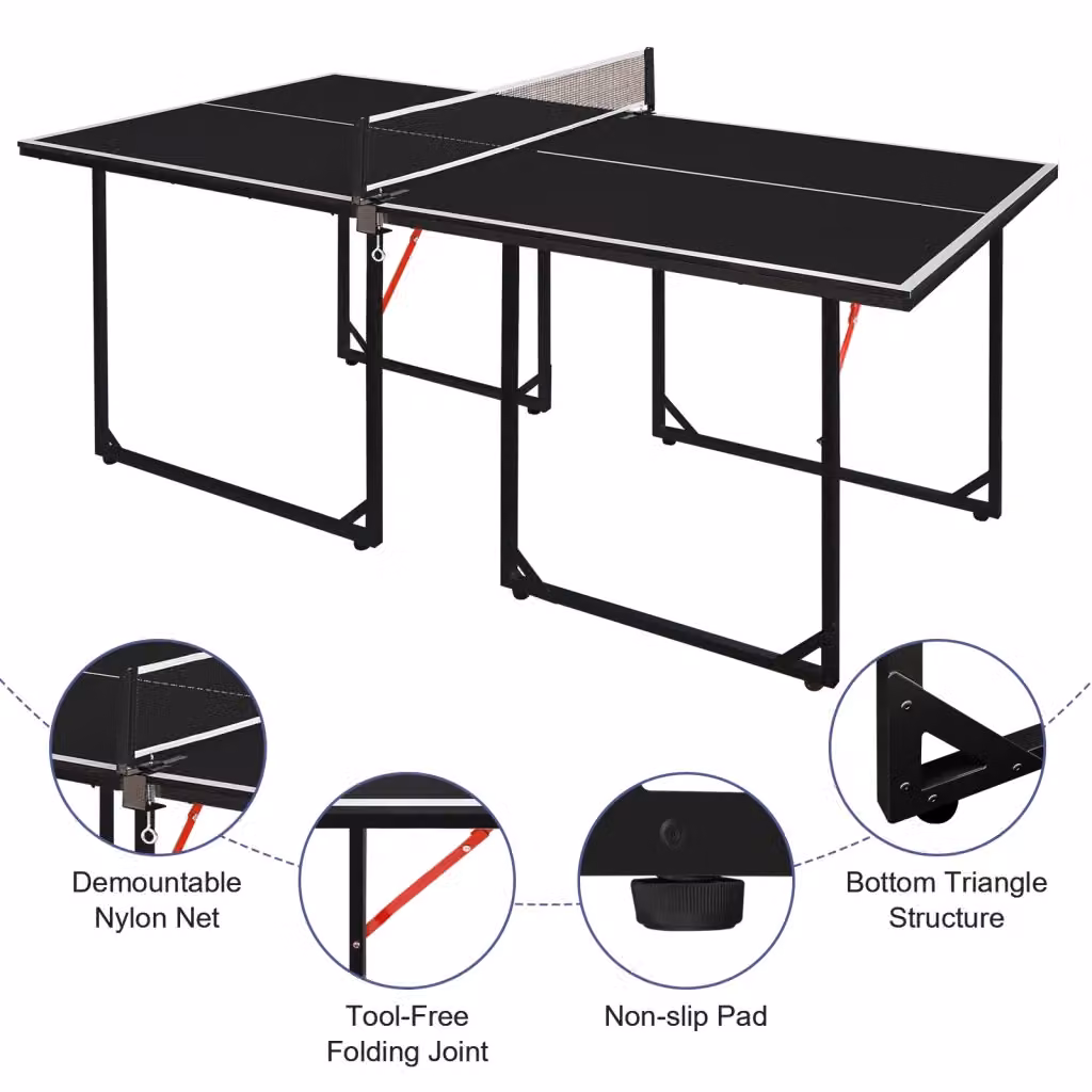 Tavolo da ping pong pieghevole WISHDOR nero con piano in MDF laminato e struttura in metallo – 2