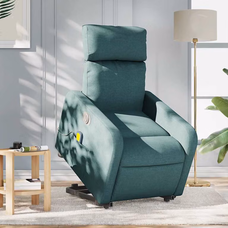 vidaXL Poltrona Alzapersona Elettrica con Massaggio Verde Scuro in Tessuto