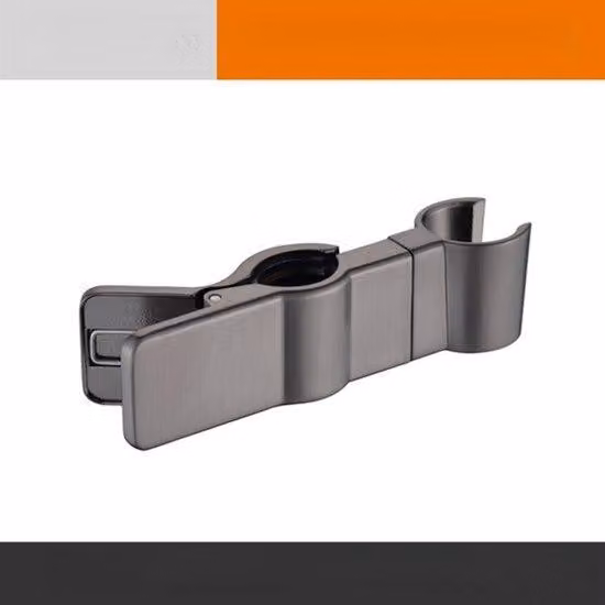Supporto per soffione e raccordo, modello a morsetto, base regolabile, giunto a scorrimento con fissaggio centrale, soffione regolabile, colore grigio, set da 2