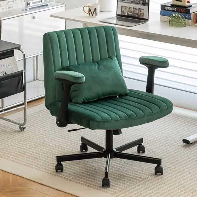 Sedia da Ufficio MINIMAL in Velluto Verde con Braccioli Ribaltabili, Girevole e Regolabile